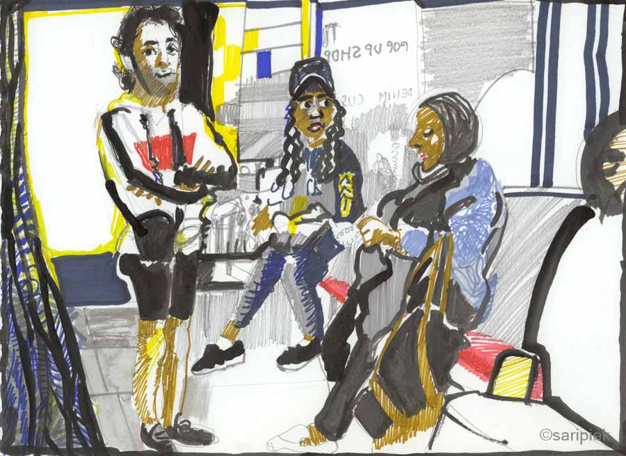 2022 © Sari Piek 'Waiting at the 'Pop up Shop- Tekening 022